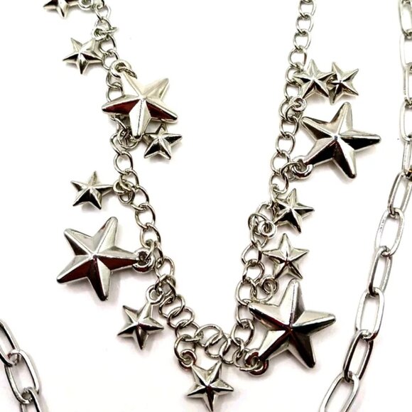 Multi Metal Star Double Layered Pants Or Wallet Chain 18" Silver Tone - Picture 3 of 8